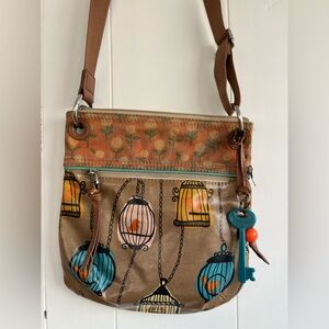 Fossil Key-Per Bird Print Coated Canvas Crossbody Bag Purse